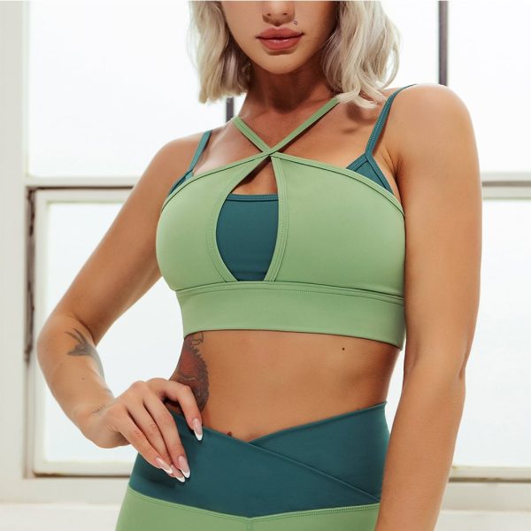 Blue Contrasting Color Stitching Fitness Clothing Suit Outdoor Running Yoga Five-piece Suit